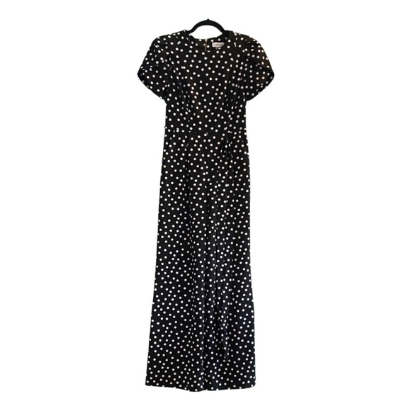 Calvin Klein Tulip Puff Sleeve Polka Dot Wide Leg Belted Knit Jumpsuit Size 4 - Picture 5 of 7